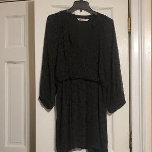 NNT Zara Women’s Floral Velvet Appliqués Dress, Balloon Sleeves, Black, M